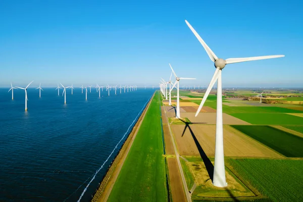 Windmill Turbines Sea Seen Drone Aerial View Huge Windmill Park — Stock Photo, Image
