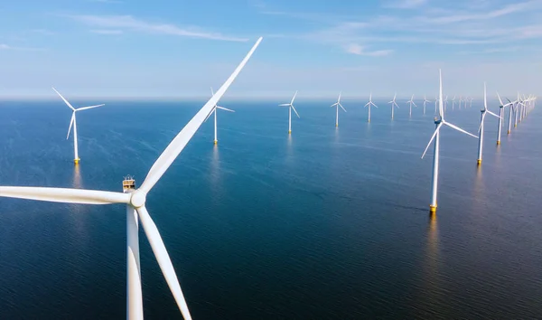 Windmill Park Ocean Aerial View Wind Turbine Flevoland Netherlands Ijsselmeer — Stock Photo, Image