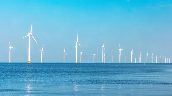 Flevoland Netherlands Ijsselmeer的海空风车公园 装有风力涡轮机 绿色能源 — 图库照片