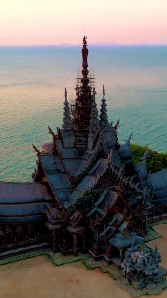 Dřevěný Chrám Oceánu Útočiště Pravdy Pattaya Thajsko Útočiště Pravdy Pagoda — Stock video