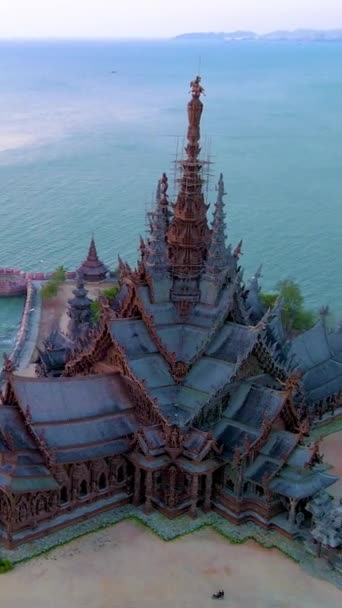 Dřevěný Chrám Oceánu Útočiště Pravdy Pattaya Thajsko Útočiště Pravdy Pagoda — Stock video