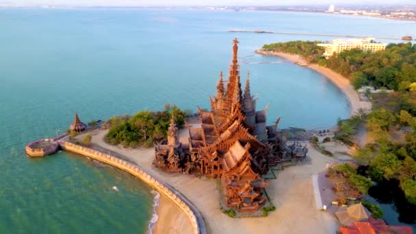 Dřevěný Chrám Oceánu Svatyně Pravdy Pattaya Thajsko Svatyně Pravdy Pagoda — Stock video