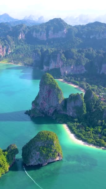 Railay Beach Krabi Ταϊλάνδη Τροπική Παραλία Του Railay Krabi Πανοραμική — Αρχείο Βίντεο