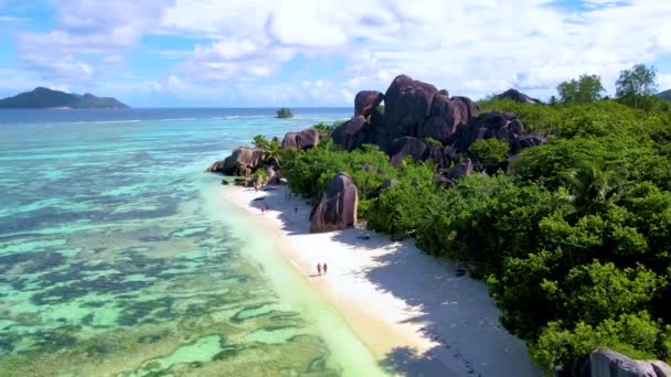 Anse Source Dargent Digue Seychelles Пляж Фалаль Время Роскошного Отдыха — стоковое видео