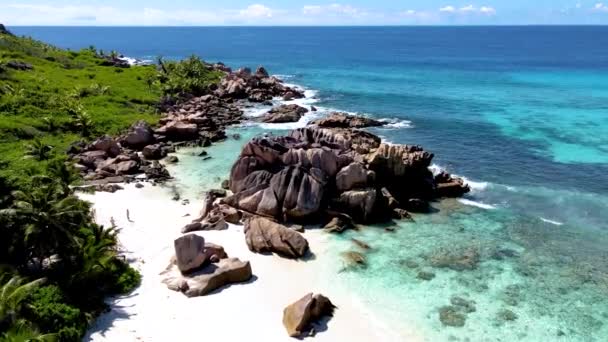 Пляж Анс Коэльо Digue Seychelles Пляж Фааль Время Роскошного Отдыха — стоковое видео