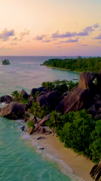 Anse Source Dargent Digue Seychellene Tropisk Strand Luksuriøs Ferie Seychellene – stockvideo