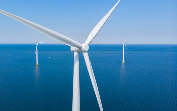 Letecký Pohled Větrné Turbíny Oceánu Nizozemsku Koncept Zelené Energie Větrných — Stock fotografie