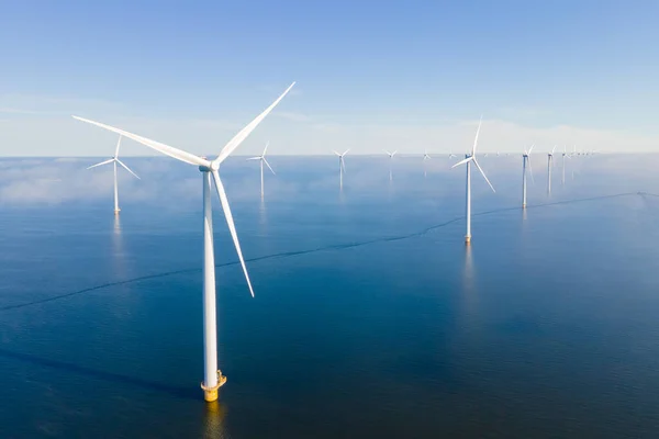 Widok Lotu Ptaka Morskiej Farmy Wiatrowej Turbinami Wiatrowymi Morzu Północnym — Zdjęcie stockowe