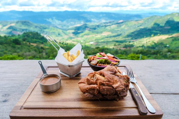 German Pork Knuckle Looking Out Mountains Chiang Rai Northern Thailand — Stock Photo, Image