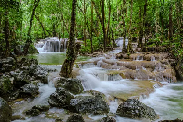 Erawan Waterfall Thailand, a beautiful deep forest waterfall in Thailand. Erawan Waterfall in National Park
