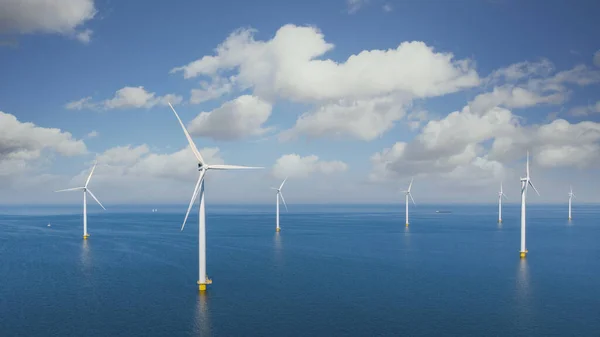 Windmill Park Ocean Drone Aerial View Windmill Turbines Generating Green — Stock Photo, Image