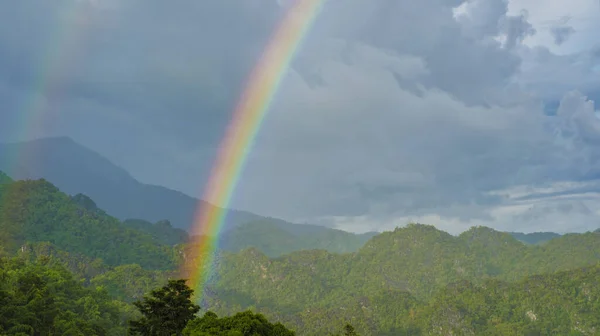 Rainbow with Mountain view of Phu Langka National Park, Phayao province. Phu Langka mountains in Northern Thailand