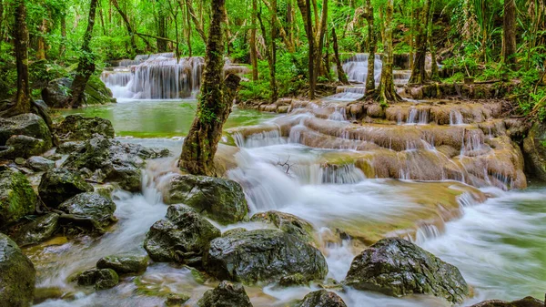 Erawan Waterfall Thailand, a beautiful deep forest waterfall in Thailand. Erawan Waterfall in National Park