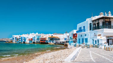 Mykonos Yunanistan, Little Venice Mykonos Yunanistan, Oceanfront Mykonos kasabası Avrupa 'daki restoranlar