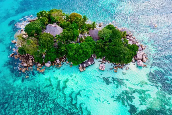 Вид Сверху Тропический Остров Сейшельских Островах Пляж Anse Volbert Praslin — стоковое фото