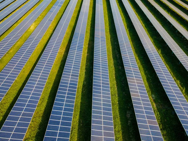 Sun Power Solar Panel Field Thailand Evening Light Drone View — Stock Photo, Image