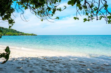 Ko Kham Adası Sattahip Chonburi Samaesan Tayland 'da turkuaz renkli oktanlı tropikal bir ada.