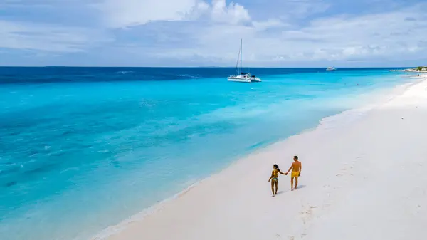 Drone Vue Aérienne Haut Île Klein Curaçao Avec Plage Sable — Photo