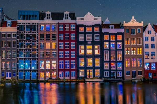 Amsterdam Canal Evening Sunset Old Historical Houses Alongside Canal Old — Stock Photo, Image