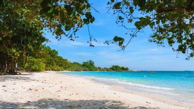 Koh Samet Adası Rayong Tayland, Samed Adası 'nın turkuaz renkli okyanuslu beyaz tropikal plajı.