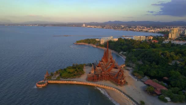 Sanktuarium Prawdy Drewniany Rozci Gacz Pattaya Tajlandia Gigantyczna Drewniana Budowa — Wideo stockowe