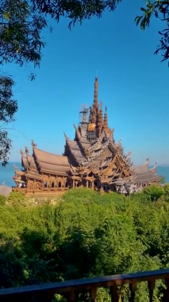 Tramonto Santuario Della Verità Tempio Legno Pattaya Thailandia — Video Stock