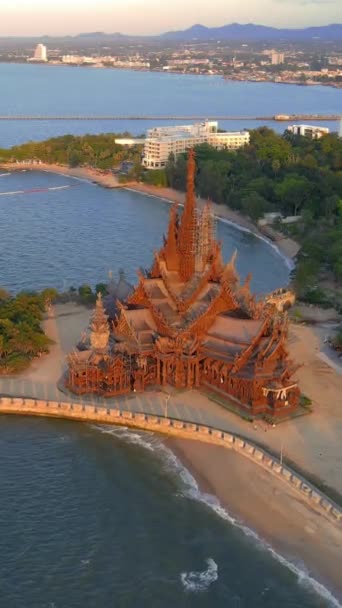 Santuario Della Verità Tempio Legno Pattaya Thailandia — Video Stock