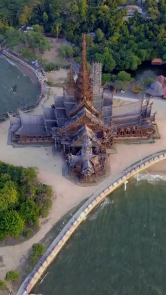 Santuario Della Verità Tempio Legno Pattaya Thailandia Scultura Legno Del — Video Stock