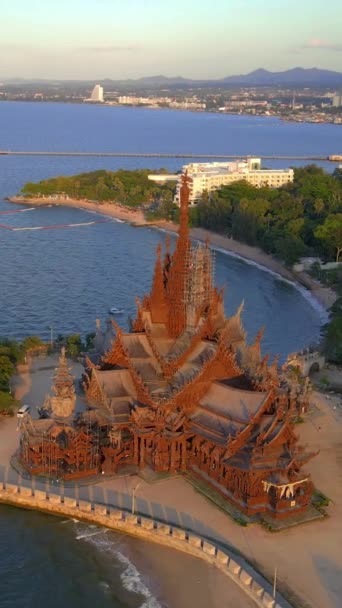 Sanctuarul Adevărului Templu Lemn Din Pattaya Thailanda — Videoclip de stoc