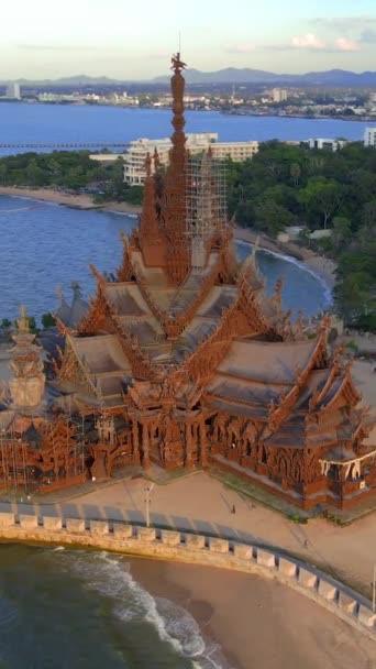 Het Heiligdom Van Waarheid Van Hout Tempel Pattaya Thailand Van — Stockvideo