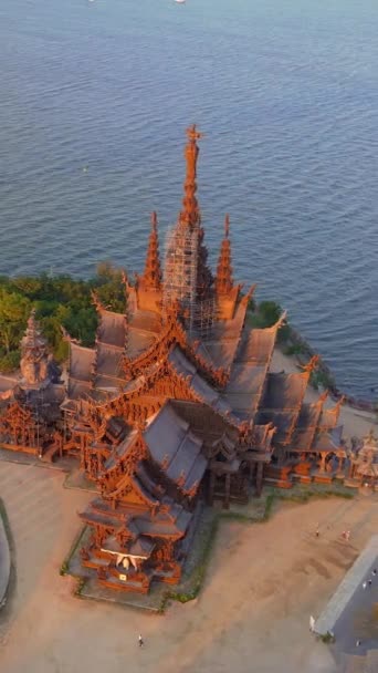 Santuario Della Verità Tempio Legno Pattaya Thailandia Susnet Scultura Legno — Video Stock