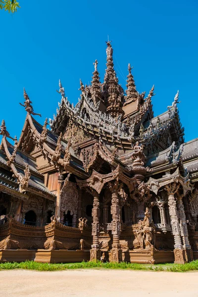 Sanctuary Truth Wooden Temple Pattaya Thailand Gigantic Wooden Temple Construction — Stock Photo, Image