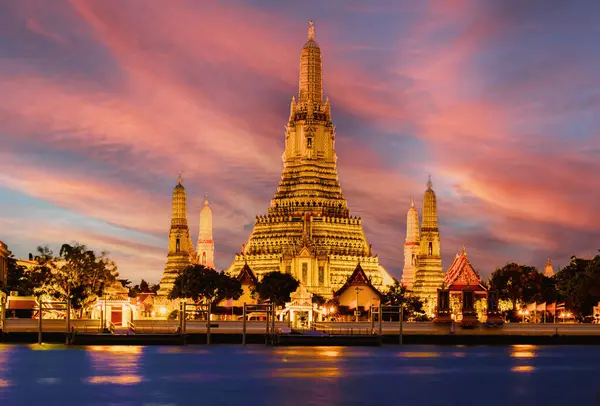 Wat Arun Temple Bangkok Sunset Thailand Chao Praya River — Foto Stock