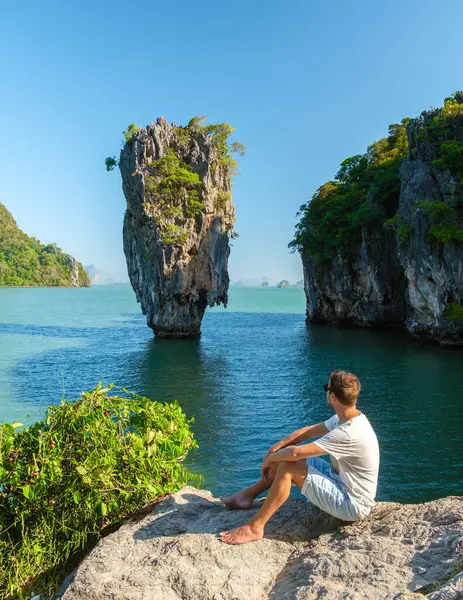 James Bond Island Phangnga Bay Thaïlande Jeune Homme Visite Île — Photo