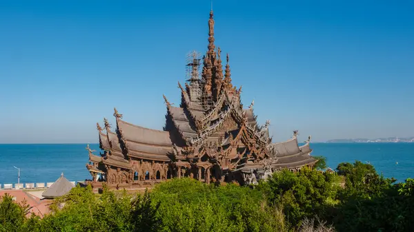 Santuario Verdad Templo Madera Pattaya Tailandia Una Construcción Madera Gigantesca —  Fotos de Stock