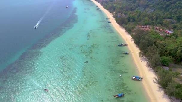 Drone Vista Aerea Koh Ngai Isola Con Palme Morbida Sabbia — Video Stock