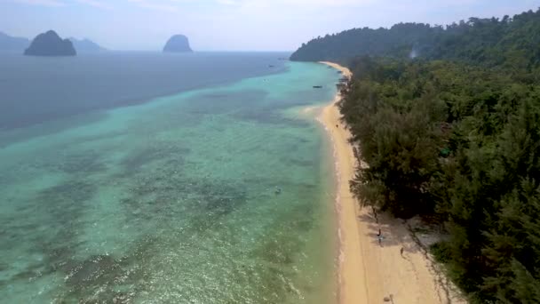 Koh Ngai Tropical Island Palm Trees Soft White Sand Turqouse — Stock Video