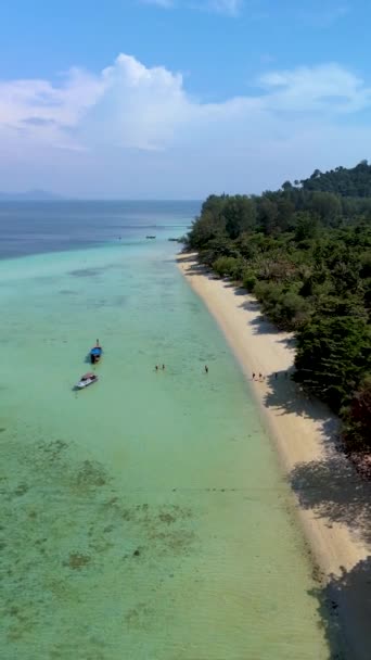 Drone Vista Aerea Koh Kradan Isola Tropicale Con Palme Morbida — Video Stock