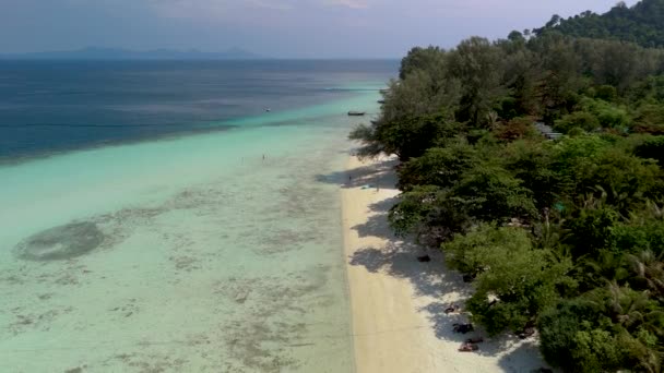 Drone Aerial View Koh Kradan Tropical Island Palm Trees Soft — Stock Video