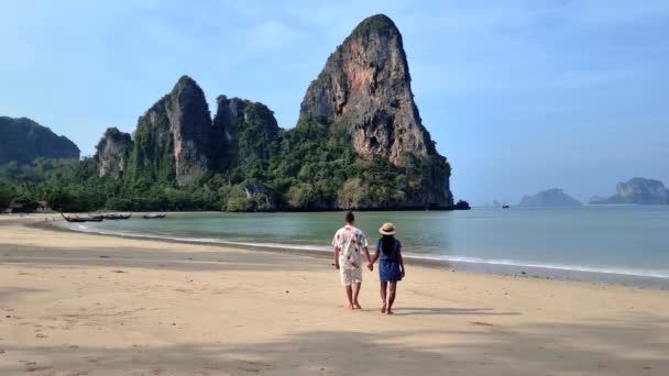 Railay Beach Krabi Thailand Een Tropisch Strand Met Een Turkoois — Stockvideo