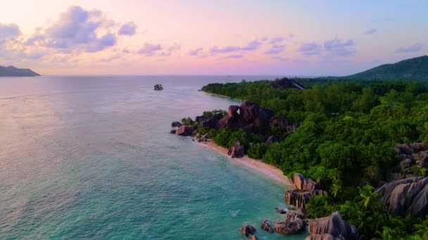 Anse Source Dargent Beach Digue Island Сейшельські Острови Вид Дрон — стокове відео