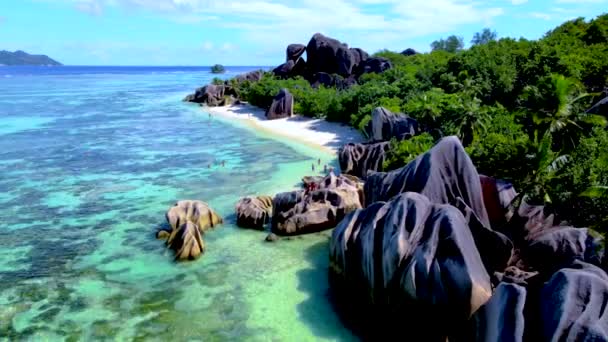 Anse Source Dargent Beach Digue Island Seychelles Drone Aerial View — Video