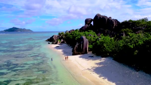 Anse Source Dargent Beach Digue Island Seychely Drone Letecký Pohled — Stock video