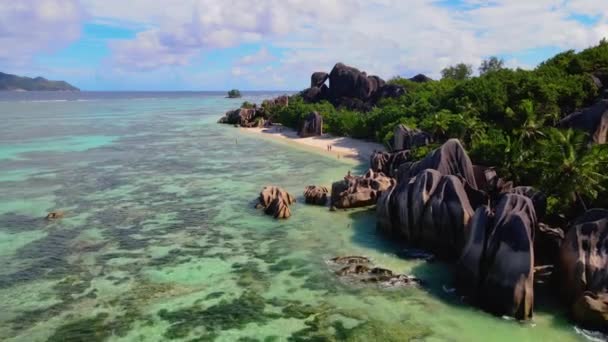Anse Source Dargent Beach Digue Island Seychelles Madártávlatból Kilátás Trópusi — Stock videók