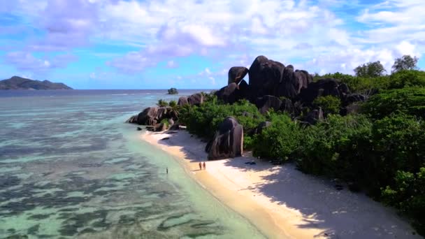 Anse Source Dargent Beach Digue Island Seychelles Vista Pájaro Isla — Vídeo de stock