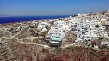  Oia Santorini Yunanistan, Santorini 'de beyazlatılmış geleneksel bir Yunan köyü..