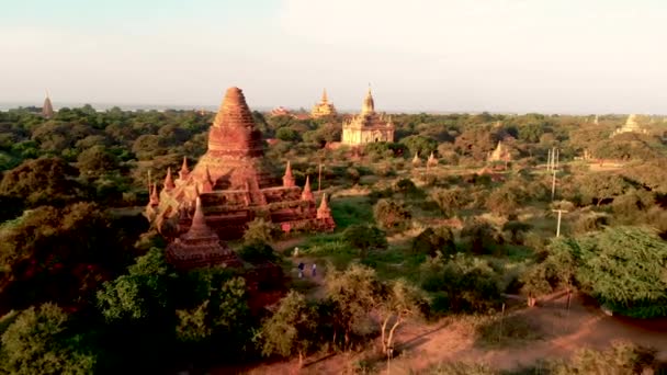 Bagan Μιανμάρ Drone Εναέρια Θέα Ανατολή Ναούς Και Παλιές Παγόδες — Αρχείο Βίντεο