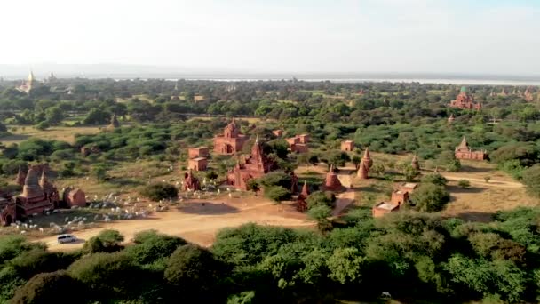 Ciudad Vieja Bagan Myanmar Vista Aérea Del Dron Amanecer Con — Vídeos de Stock