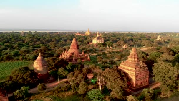 Bagan Myanmar Insansız Hava Görüntüsü Tapınaklar Eski Bagan Şehri Bagan — Stok video