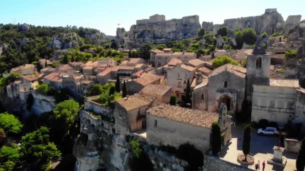 Les Baux Provence Pueblo Formación Rocas Castillo Francia Europa Drone — Vídeos de Stock